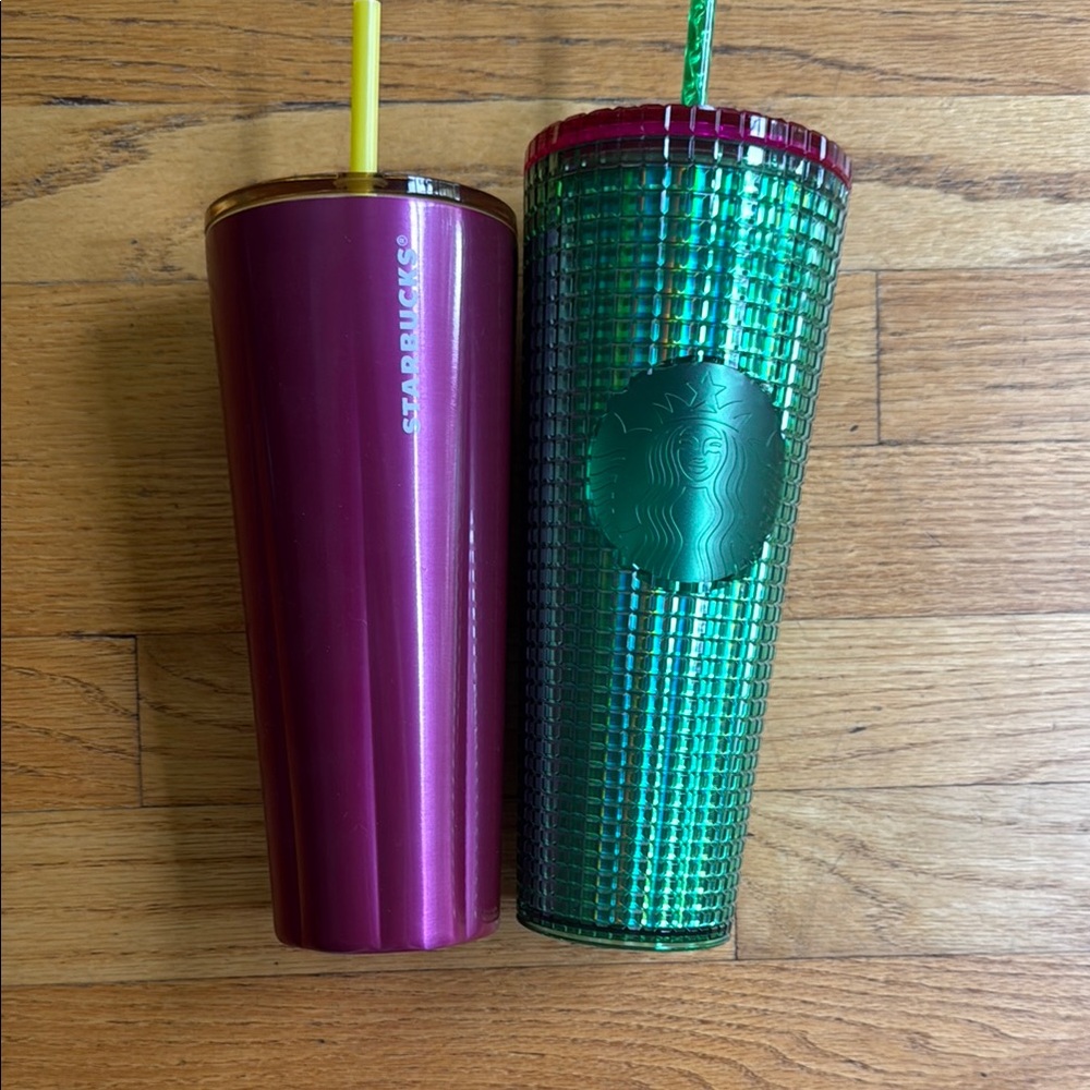 TWO Starbucks Purple and Green Tumbler Duo - cold drinks Never USED